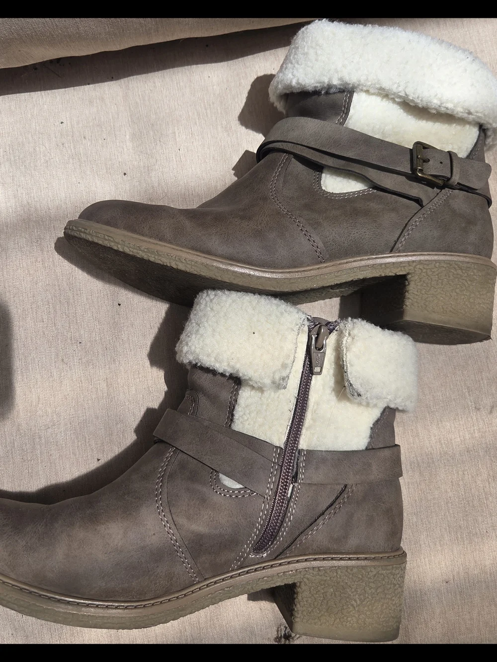 Target Women's Faux Fur Lined Taupe Ankle Boots Buckle Side Zip Size 6
